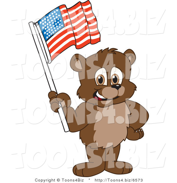 Vector Illustration of a Cartoon Bear Mascot Waving an American Flag