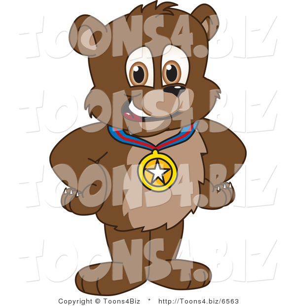 Vector Illustration of a Cartoon Bear Mascot Wearing a Medal