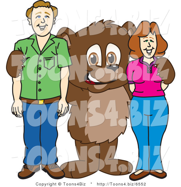 Vector Illustration of a Cartoon Bear Mascot with Adults