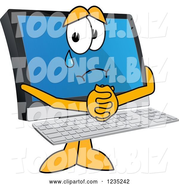Vector Illustration of a Cartoon Begging and Crying PC Computer Mascot