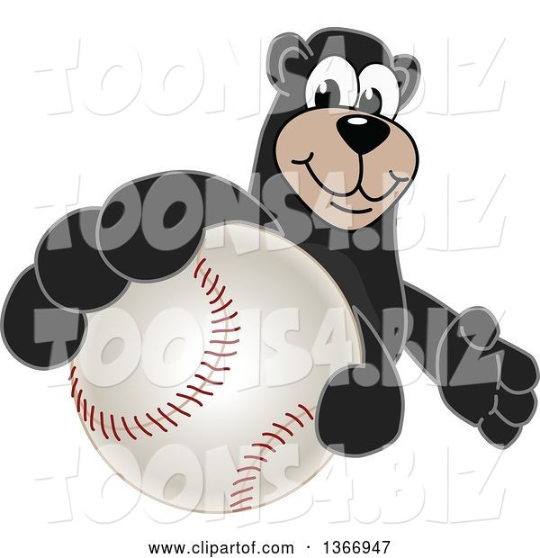 Vector Illustration of a Cartoon Black Bear School Mascot Grabbing a Baseball