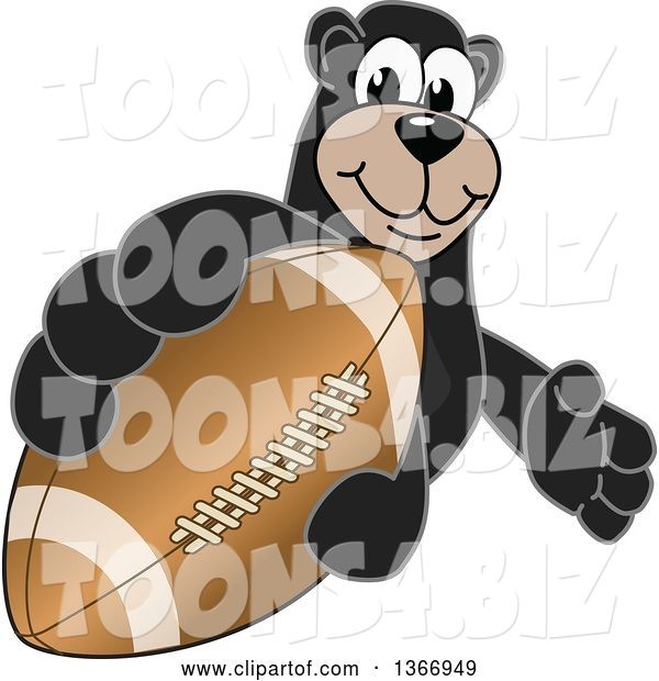 Vector Illustration of a Cartoon Black Bear School Mascot Grabbing an American Football