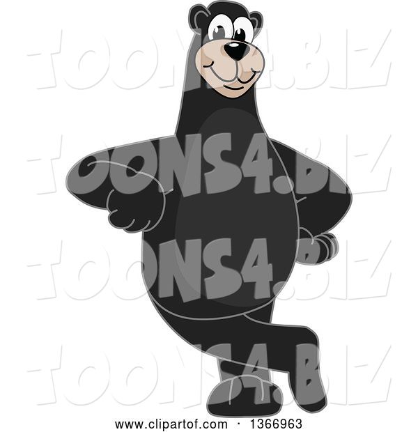 Vector Illustration of a Cartoon Black Bear School Mascot Leaning