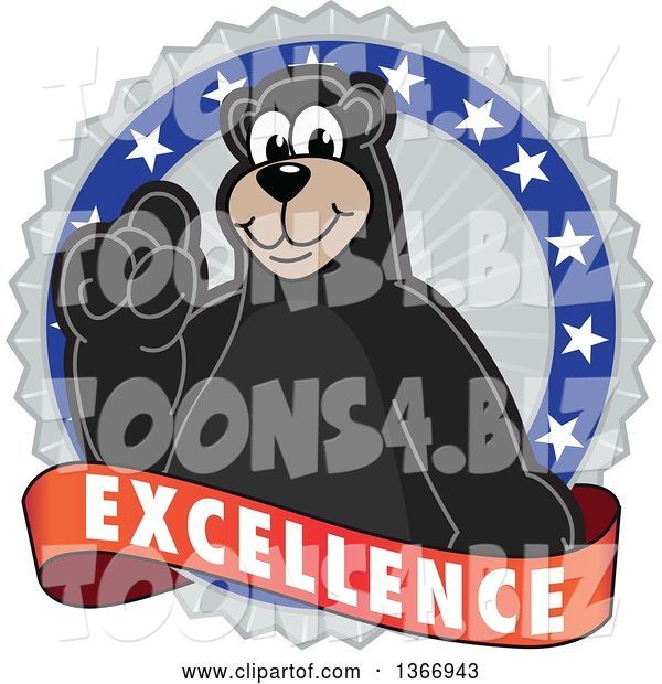 Vector Illustration of a Cartoon Black Bear School Mascot on an Excellence Badge