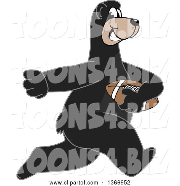 Vector Illustration of a Cartoon Black Bear School Mascot Running with an American Football