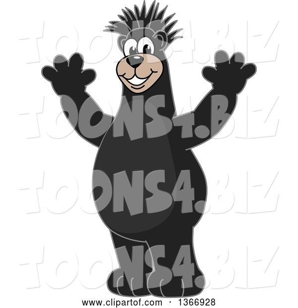 Vector Illustration of a Cartoon Black Bear School Mascot with a Mohawk, Cheering