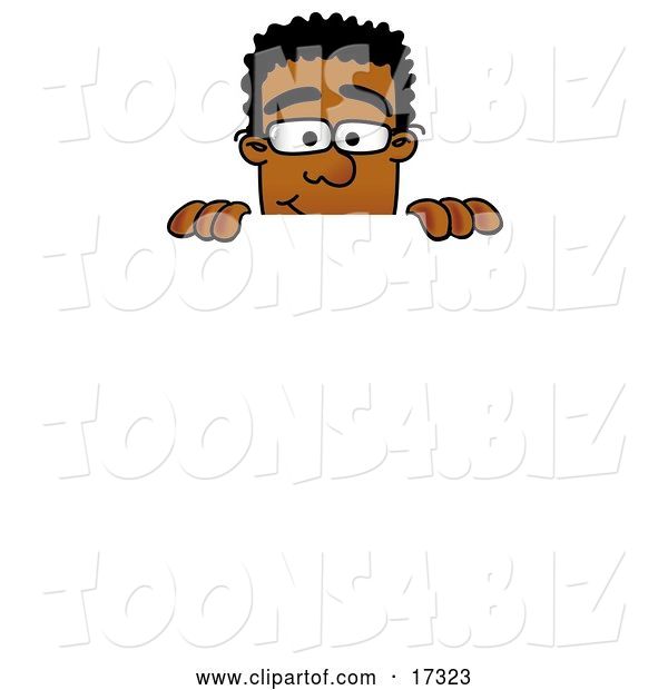 Vector Illustration of a Cartoon Black Business Man Mascot Peeking over a Surface