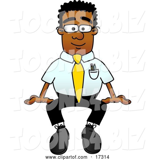 Vector Illustration of a Cartoon Black Business Man Mascot Sitting