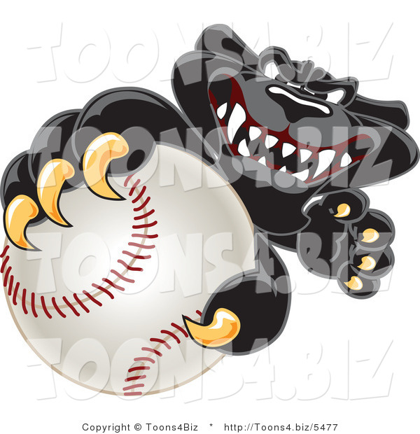 Vector Illustration of a Cartoon Black Jaguar Mascot Grabbing a Baseball