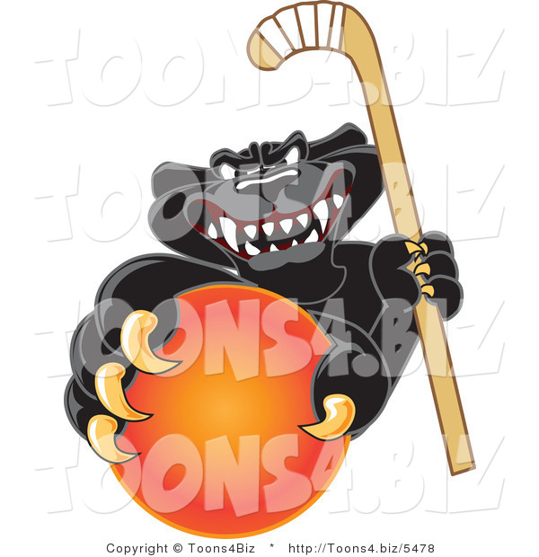 Vector Illustration of a Cartoon Black Jaguar Mascot Grabbing a Field Hockey Ball