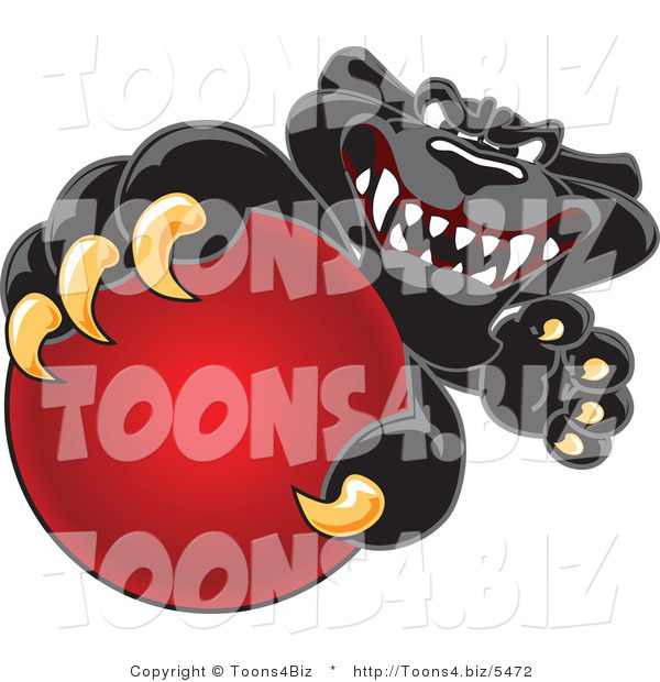 Vector Illustration of a Cartoon Black Jaguar Mascot Grabbing a Red Ball
