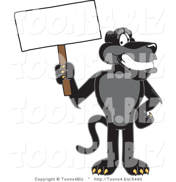 Vector Illustration of a Cartoon Black Jaguar Mascot Holding a Blank Sign