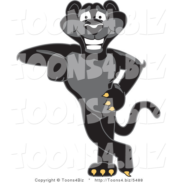Vector Illustration of a Cartoon Black Jaguar Mascot Leaning