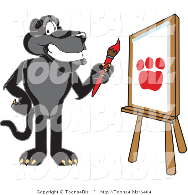 Vector Illustration of a Cartoon Black Jaguar Mascot Painting