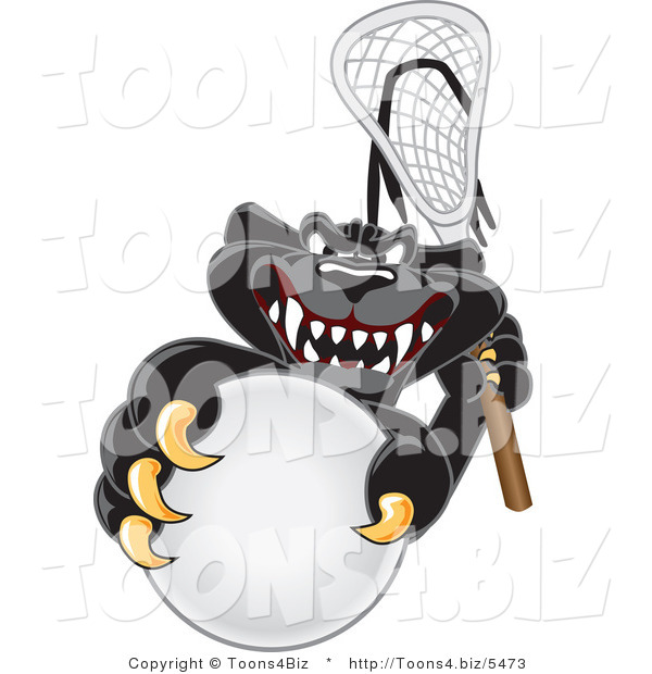 Vector Illustration of a Cartoon Black Jaguar Mascot Playing Lacrosse