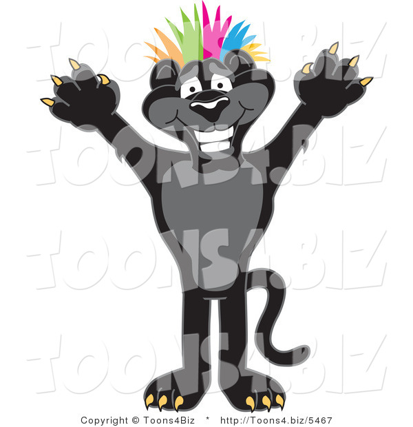 Vector Illustration of a Cartoon Black Jaguar Mascot Punk with Colorful Hair