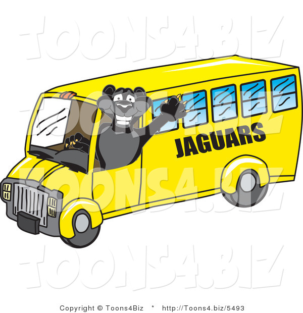 Vector Illustration of a Cartoon Black Jaguar Mascot School Bus Driver