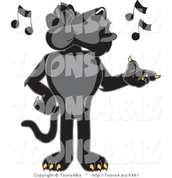 Vector Illustration of a Cartoon Black Jaguar Mascot Singing