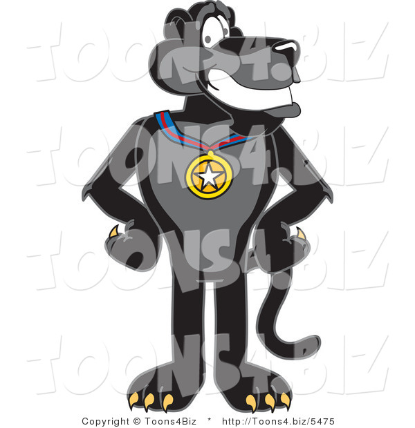 Vector Illustration of a Cartoon Black Jaguar Mascot Wearing a Medal