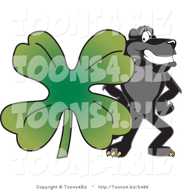 Vector Illustration of a Cartoon Black Jaguar Mascot with a Clover