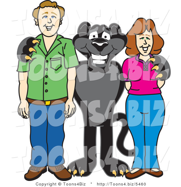 Vector Illustration of a Cartoon Black Jaguar Mascot with Adults