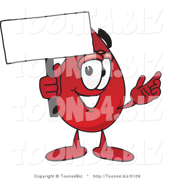 Vector Illustration of a Cartoon Blood Droplet Mascot Holding a Blank Sign