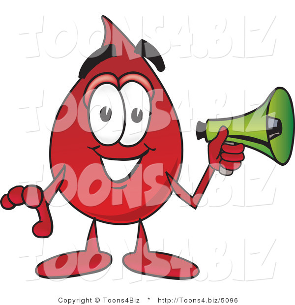 Vector Illustration of a Cartoon Blood Droplet Mascot Holding a Megaphone