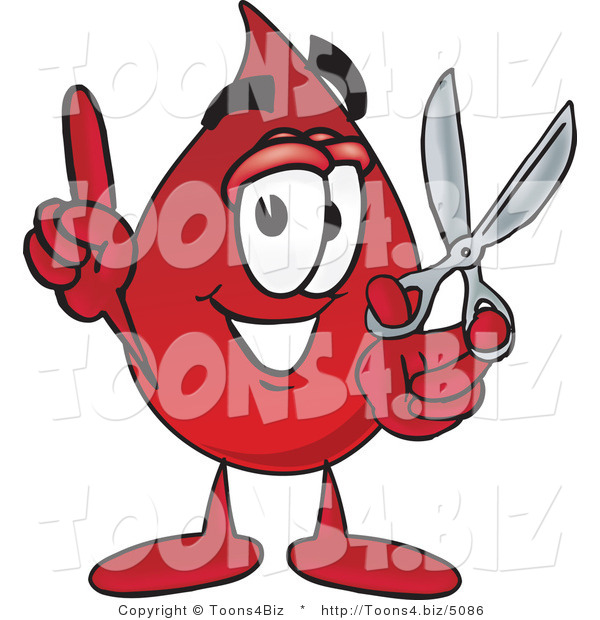 Vector Illustration of a Cartoon Blood Droplet Mascot Holding a Pair of Scissors
