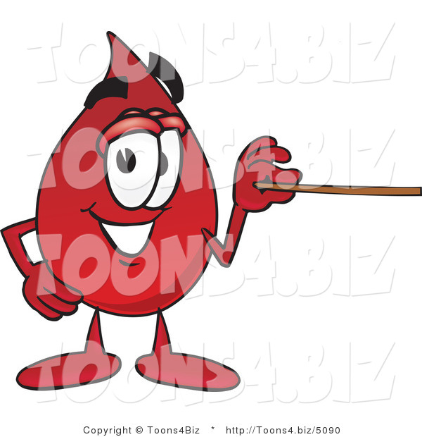 Vector Illustration of a Cartoon Blood Droplet Mascot Holding a Pointer Stick