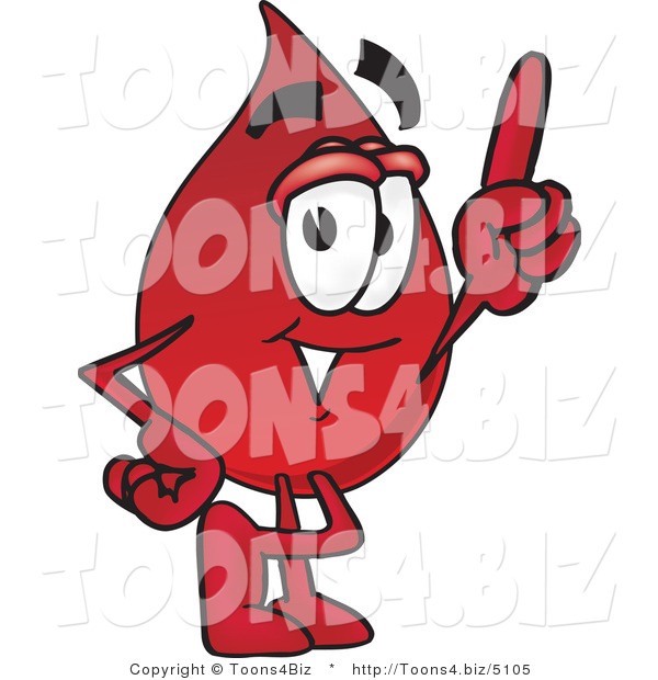 Vector Illustration of a Cartoon Blood Droplet Mascot Pointing Upwards