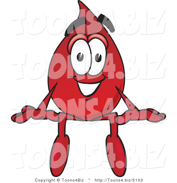 Vector Illustration of a Cartoon Blood Droplet Mascot Sitting