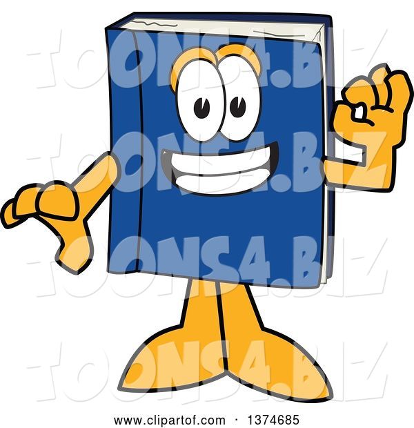 Vector Illustration of a Cartoon Blue Book Mascot Gesturing Ok