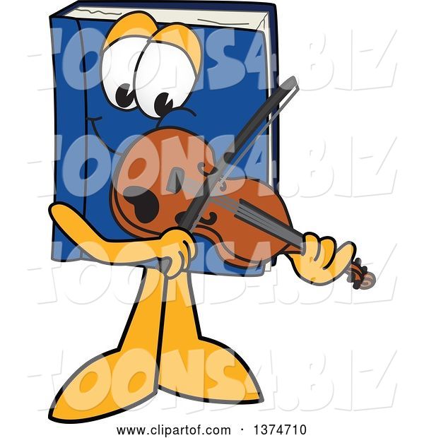 Vector Illustration of a Cartoon Blue Book Mascot Playing a Violin