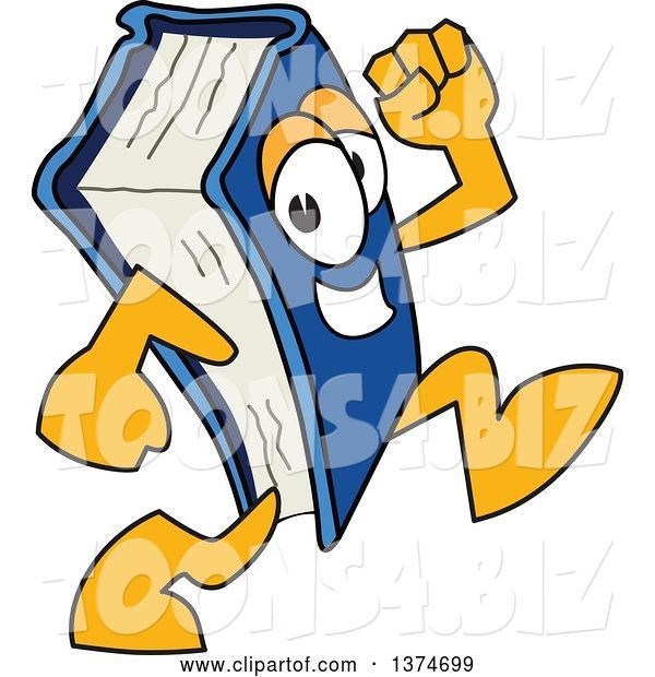 Vector Illustration of a Cartoon Blue Book Mascot Running