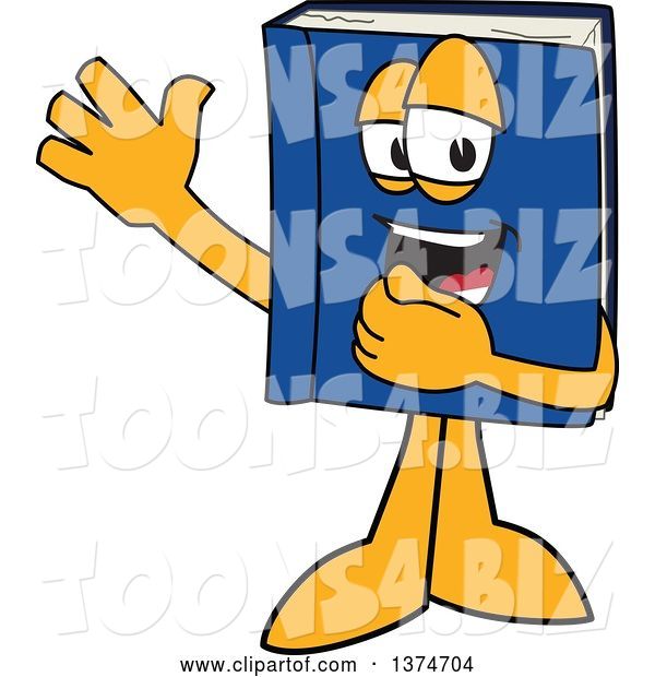Vector Illustration of a Cartoon Blue Book Mascot Waving