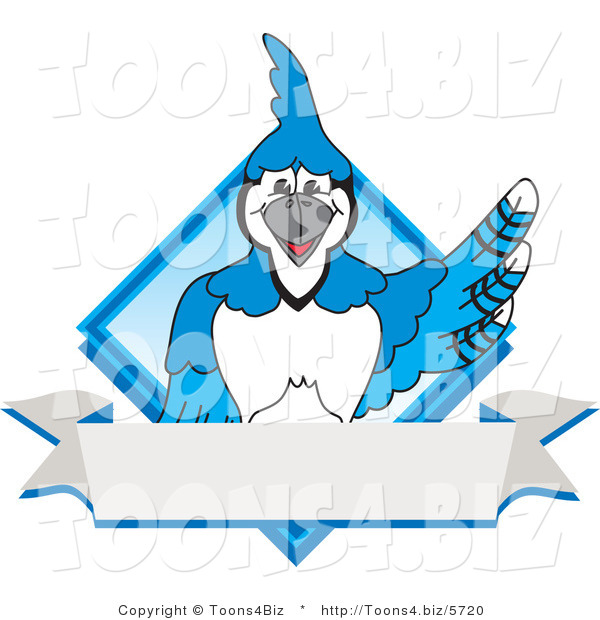 Vector Illustration of a Cartoon Blue Jay Mascot Blue Diamond Banner Logo