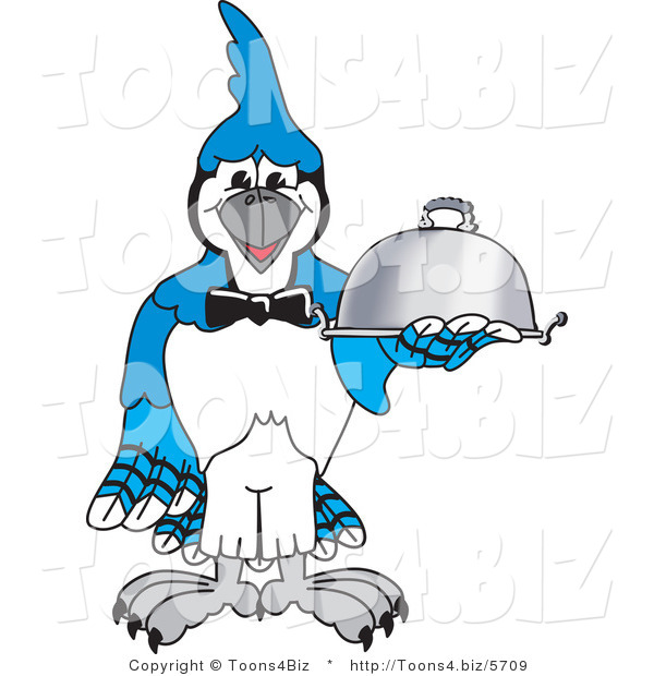 Vector Illustration of a Cartoon Blue Jay Mascot Serving Food