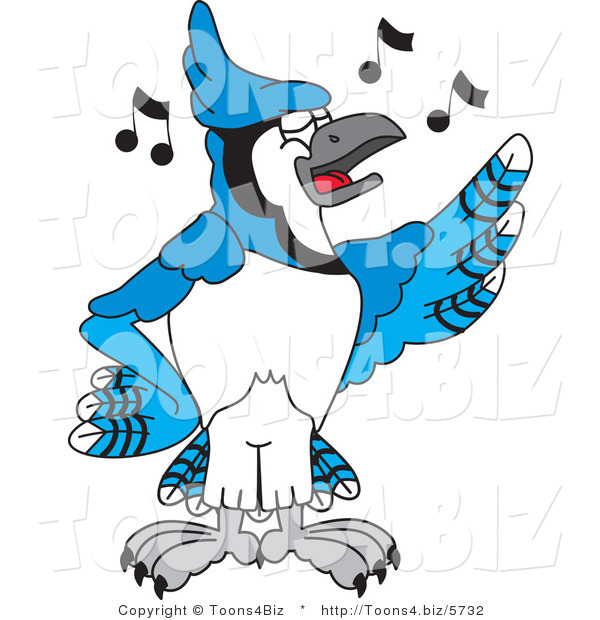 Vector Illustration of a Cartoon Blue Jay Mascot Singing