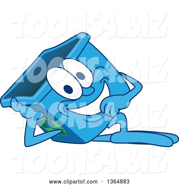Vector Illustration of a Cartoon Blue Recycle Bin Mascot Resting on His Side