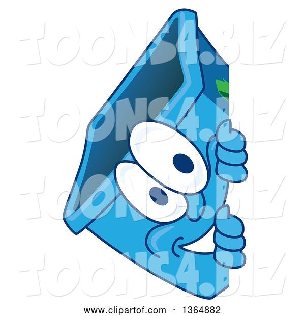 Vector Illustration of a Cartoon Blue Recycle Bin Mascot Smiling Around a Sign