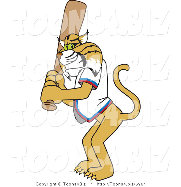 Vector Illustration of a Cartoon Bobcat Mascot Batting
