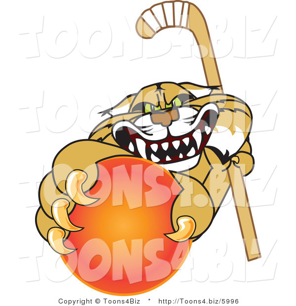 Vector Illustration of a Cartoon Bobcat Mascot Grabbing a Hockey Ball