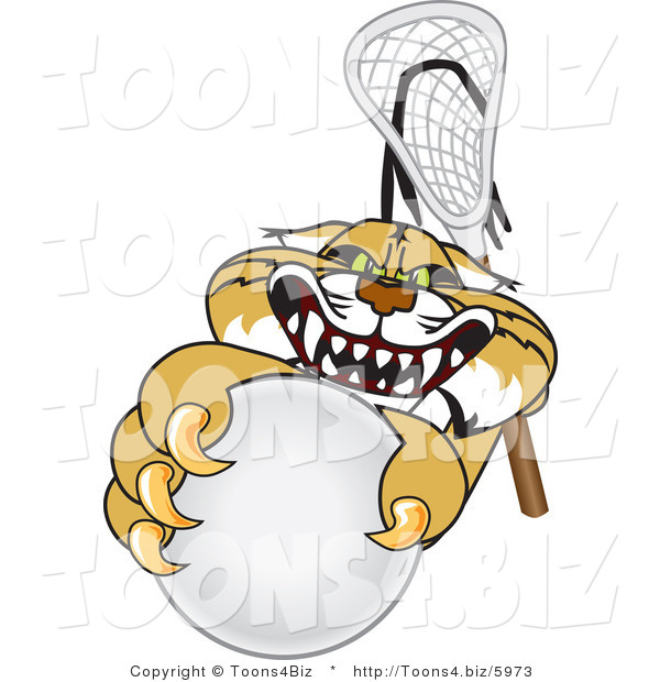 Vector Illustration of a Cartoon Bobcat Mascot Grabbing a Lacrosse Ball