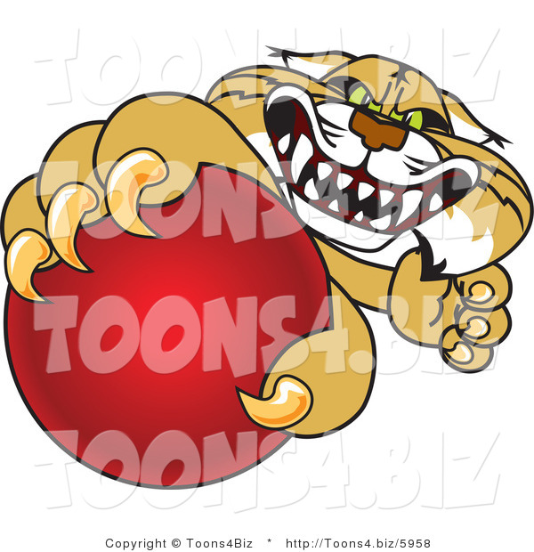 Vector Illustration of a Cartoon Bobcat Mascot Grabbing a Red Ball