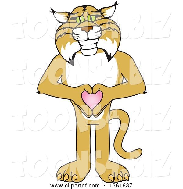 Vector Illustration of a Cartoon Bobcat Mascot Holding a Heart, Symbolizing Compassion