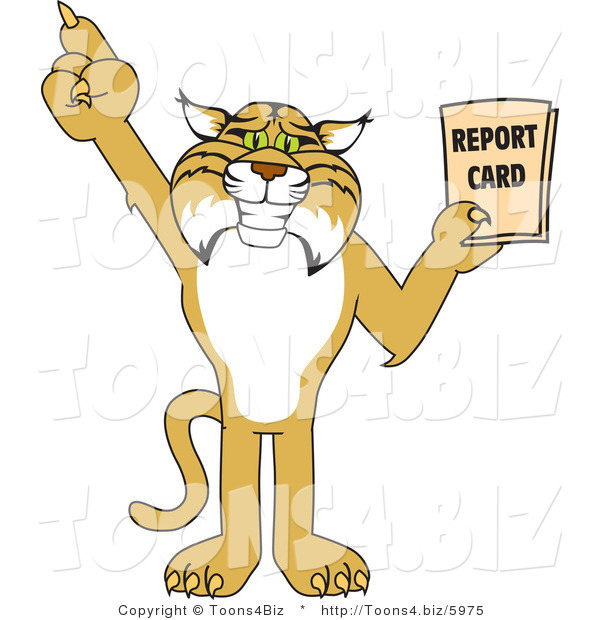 Vector Illustration of a Cartoon Bobcat Mascot Holding a Report Card