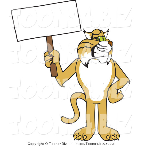 Vector Illustration of a Cartoon Bobcat Mascot Holding a Sign
