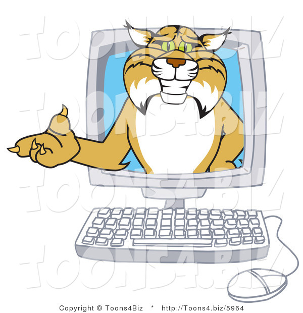 Vector Illustration of a Cartoon Bobcat Mascot in a Computer
