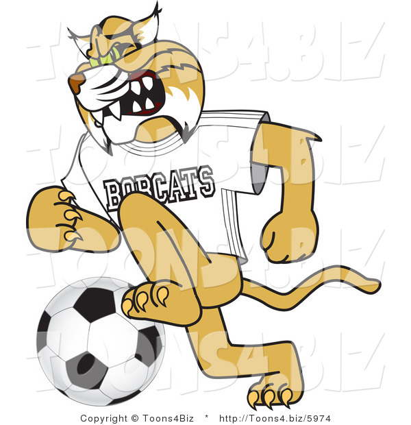 Vector Illustration of a Cartoon Bobcat Mascot Playing Soccer