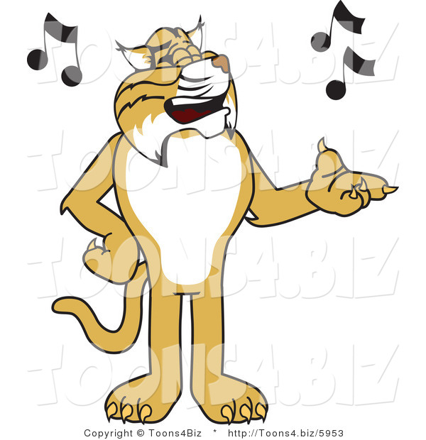 Vector Illustration of a Cartoon Bobcat Mascot Singing